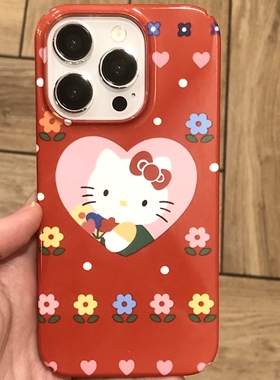 原创红色猫咪新年圣诞花花喜庆适用于苹果14pr菲林全包安卓手机壳