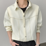 秋季老钱风纯色百搭休闲衬衫A321-CS030-P58，男装衬衫，电商A321