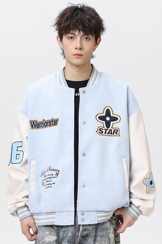 现货春秋棒球服外套男女刺绣PU休闲宽松百搭夹克A321-J9955-P90,男装夹克,电商A321