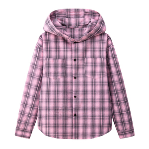 秋季泡泡纱格子款式休闲宽松连帽衬衫A321-CS028-P60图片