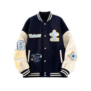 现货春秋棒球服外套男女刺绣PU休闲宽松百搭夹克A321-J9955-P90图片