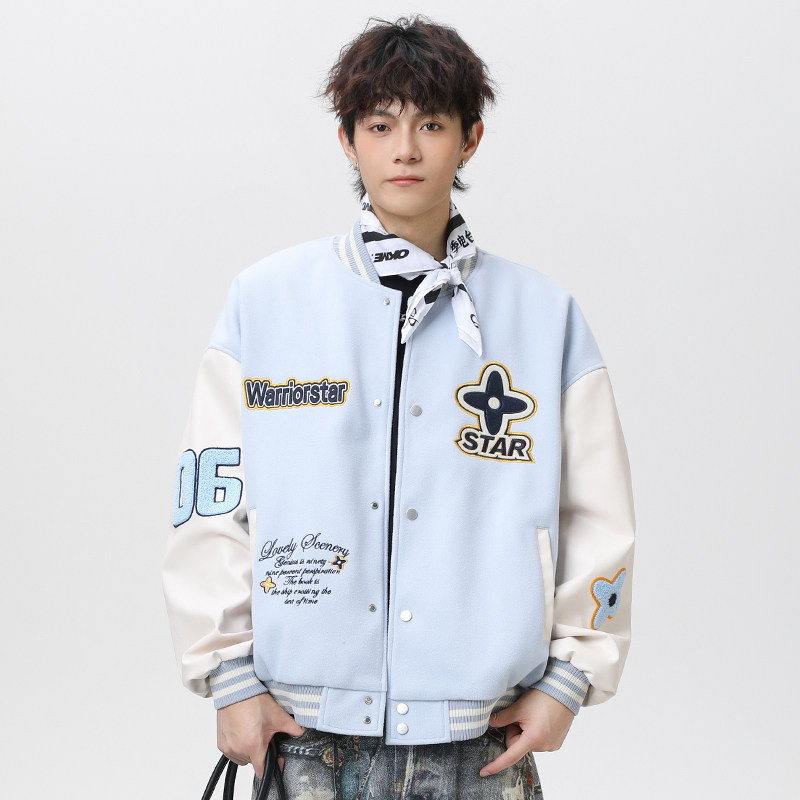 现货春秋棒球服外套男女刺绣PU休闲宽松百搭夹克A321-J9955-P90,男装夹克,电商A321