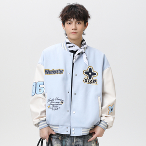 现货春秋棒球服外套男女刺绣PU休闲宽松百搭夹克A321-J9955-P90图片