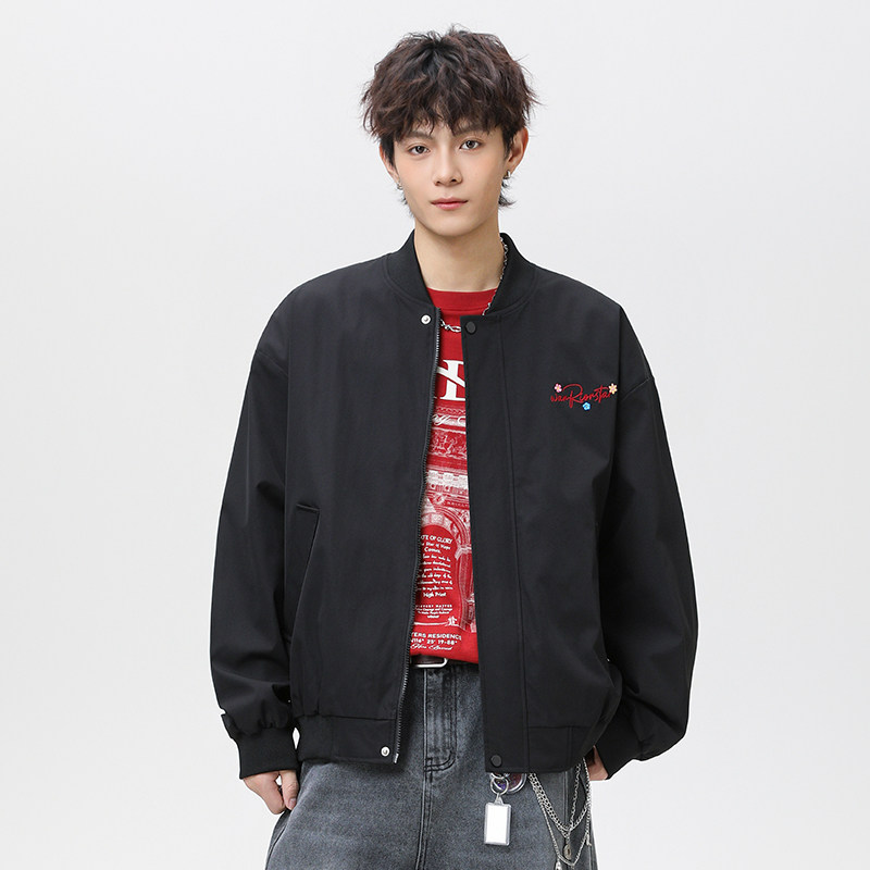 现货春秋男女休闲棒球夹克刺绣立领百搭外套A321-J9951-P75图片