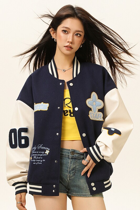 现货春秋棒球服外套男女刺绣PU休闲宽松百搭夹克A321-J9955-P90,男装夹克,电商A321