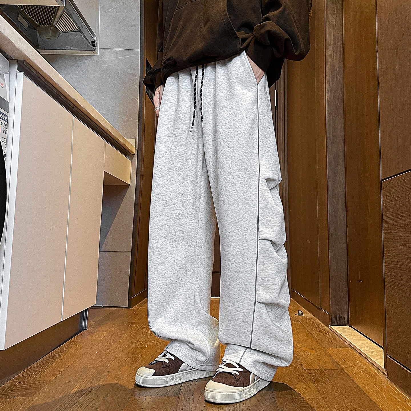 秋季直筒弯道长裤褶皱华棉休闲卫裤A321-K330-特P50控69,男装休闲裤,电商A321