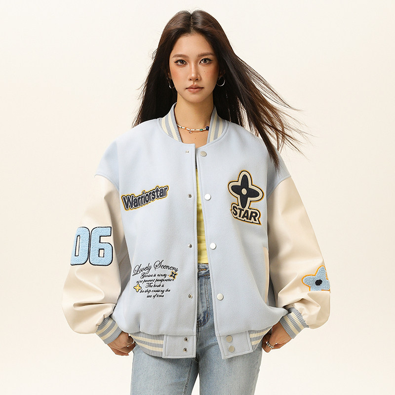 现货春秋棒球服外套男女刺绣PU休闲宽松百搭夹克A321-J9955-P90,男装夹克,电商A321