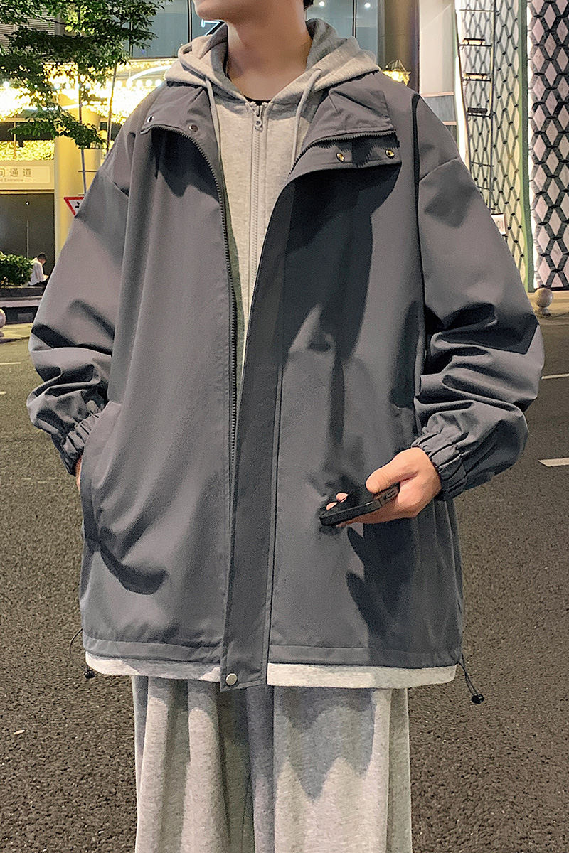 现货假两件夹克春秋连帽冲锋衣宽松潮牌休闲外套A321-J763-P68,男装夹克,电商A321