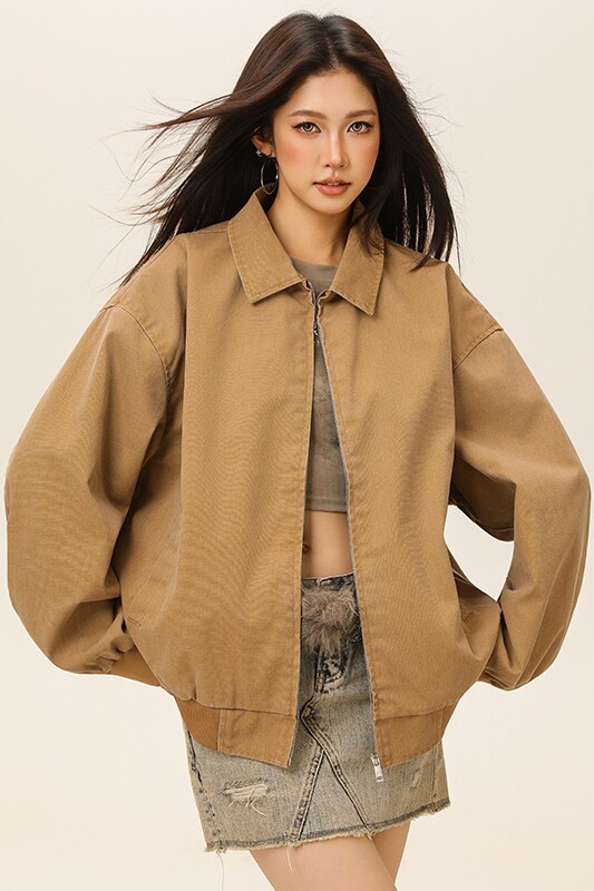 现货春秋美式翻领百搭男女复古潮牌水洗休闲外套A321-J9970-P95,女装短外套,电商A321