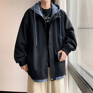 现货假两件夹克春秋连帽冲锋衣宽松潮牌休闲外套A321-J763-P68图片