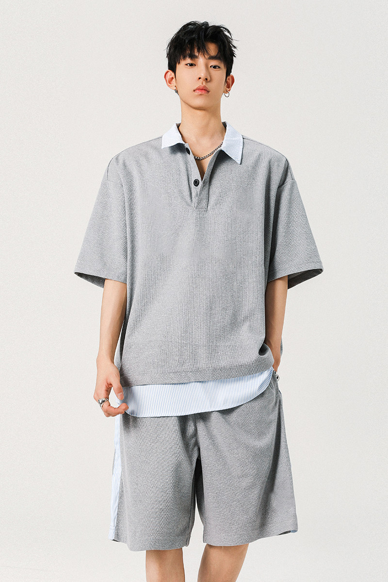 假两件衬衫领POLO衫短袖套装男夏季A321-TZ022-P60,男装Polo衫,电商A321