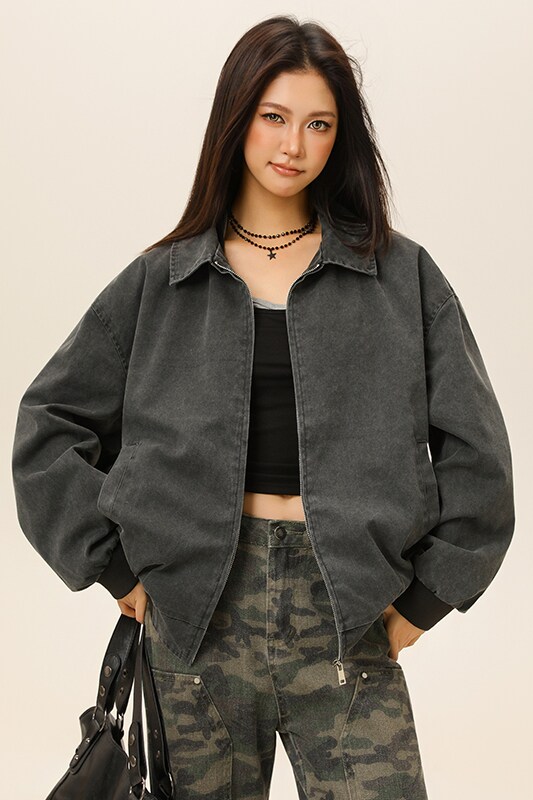现货春秋美式翻领百搭男女复古潮牌水洗休闲外套A321-J9970-P95,女装短外套,电商A321