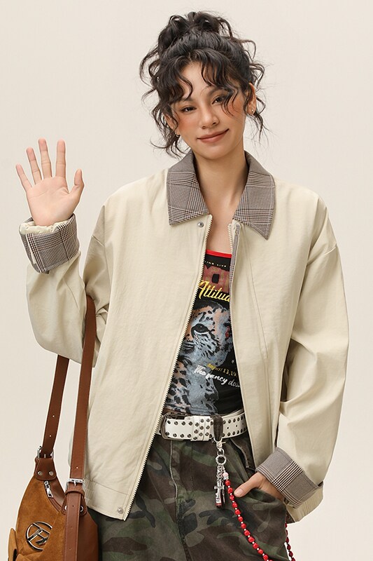 现货百搭休闲外套可拆卸领宽松男女休闲夹克A321-J9957-P75,男装夹克,电商A321