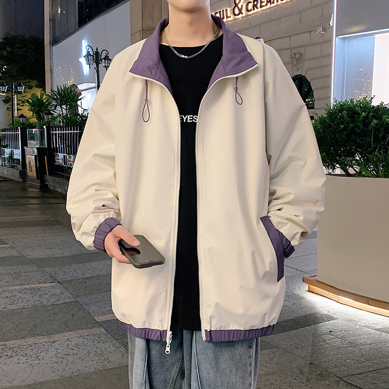 拼接撞色立领夹克春秋季潮牌双面穿休闲外套A321-J7907-P65,男装夹克,电商A321