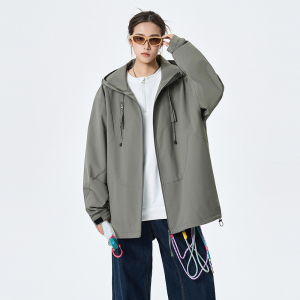 春秋纯色百搭休闲男女外套连帽工装上衣A321-J7981-P75