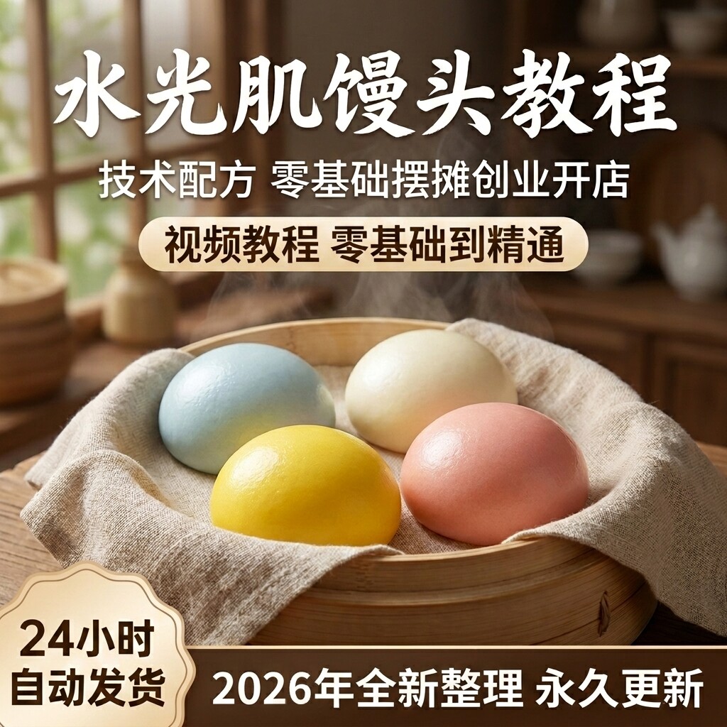 水光肌馒头技术配方光滑不塌陷不开裂商用摆摊创业开店花样面点