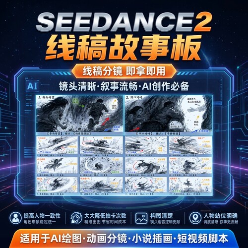 seedance2AI漫剧线稿故事板动画分镜小说推文插画人物一致性
