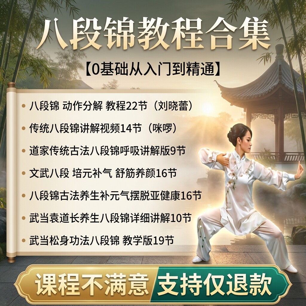 八段锦零基础自学教程武当古法养生全套动作分解入门精通视频合集