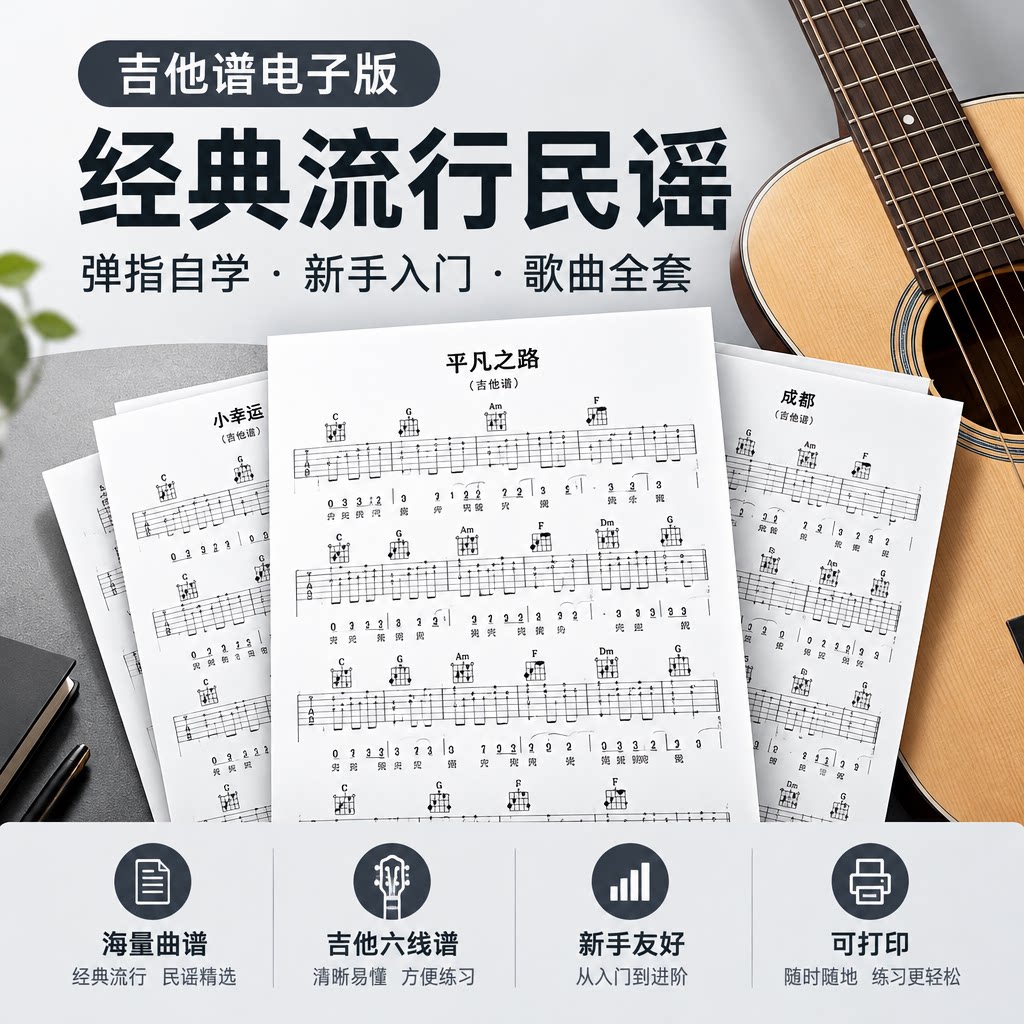 吉他谱电子版经典流行民谣新手入门弹指自学歌曲全套乐谱子可打印