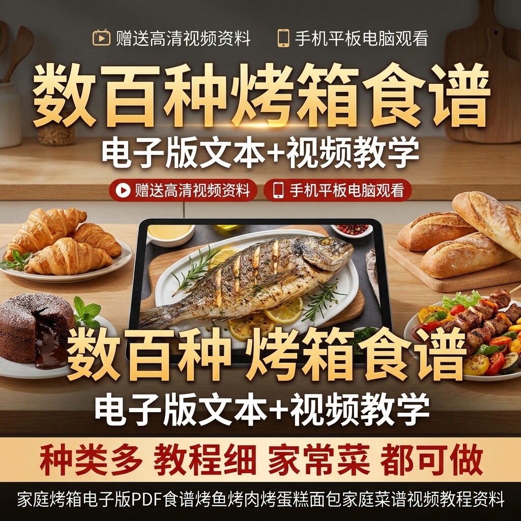 家庭烤箱食谱电子版PDF数百种烤鱼烤肉烤蛋糕面包文本+视频教程