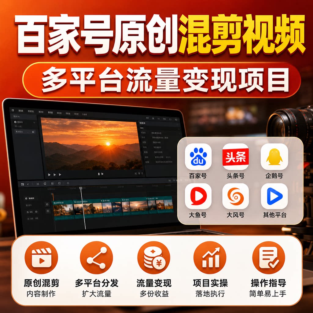 百家号原创混剪视频项目 多平台批量分发 流量变现内容实操教程