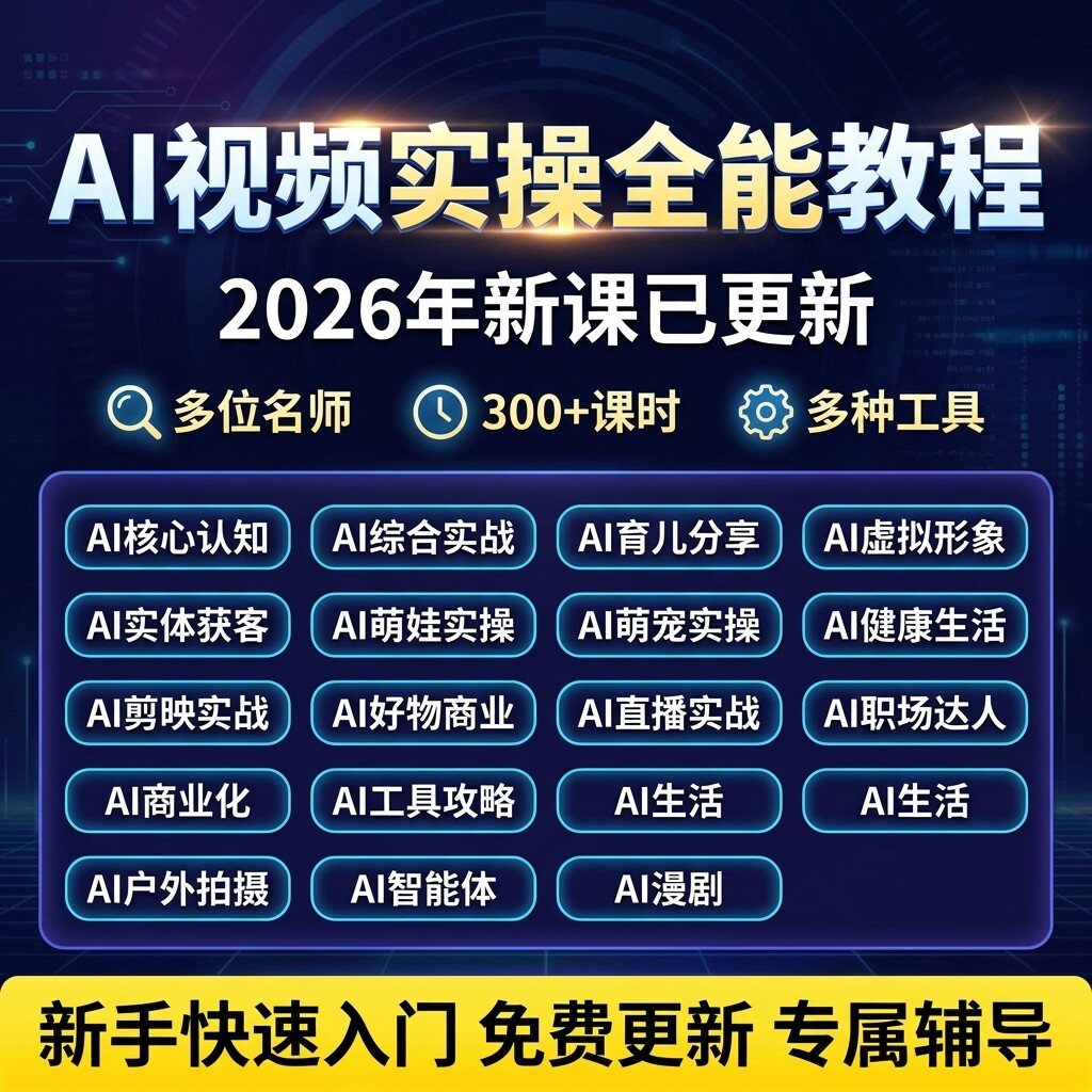 2026 AI短视频实操全能教程AI零基础制作萌娃萌宠漫剧自媒体实战