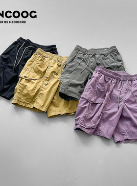 VANCOOG夏季美潮重磅宽松百搭五分中裤多口袋水洗复古哈伦短裤男