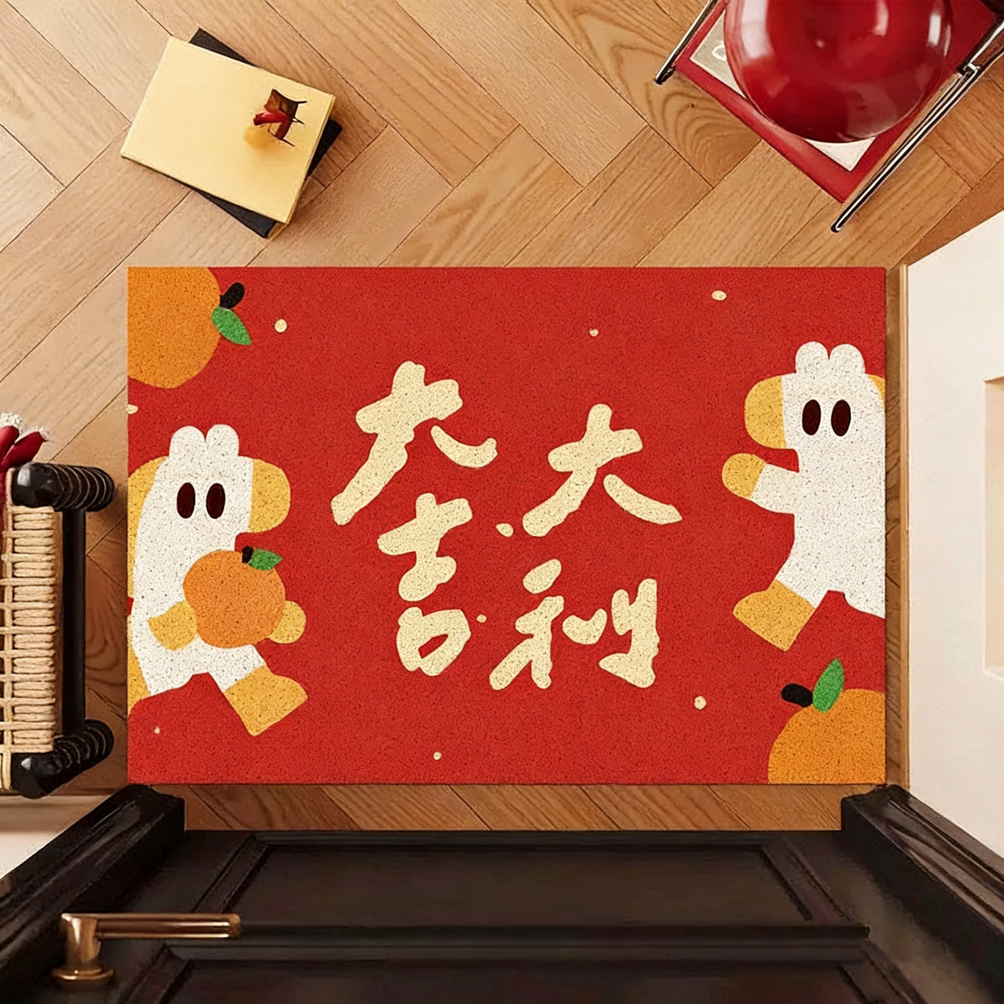 红色喜庆入户门地垫玄关门厅可裁剪丝圈脚垫进门防滑耐脏除尘门垫,居家布艺,入户地垫,淘宝优惠券,粉丝福利购,淘宝优惠卷