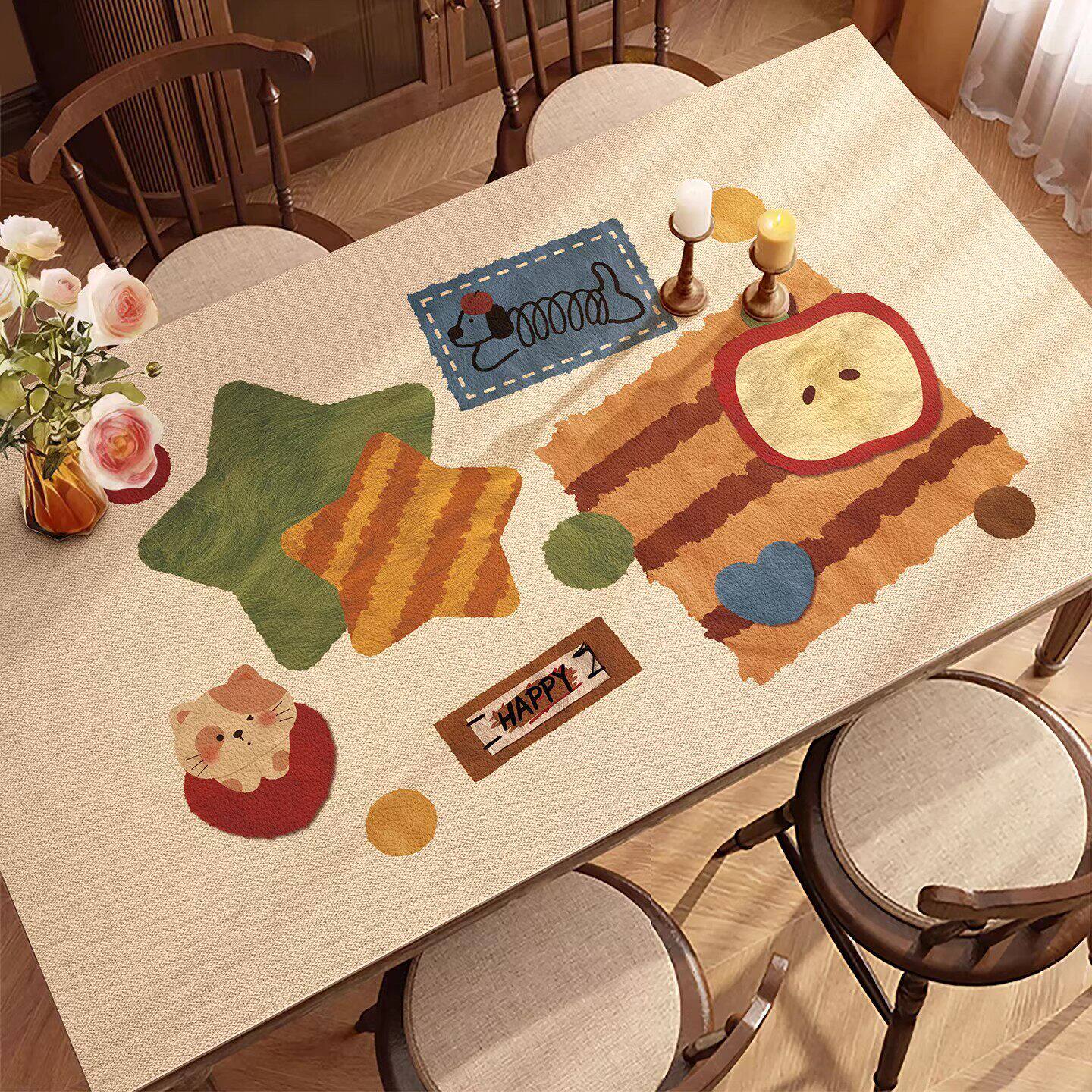 卡通创意餐桌垫布隔热耐高温防滑桌垫家用防水防油茶几垫可擦免洗