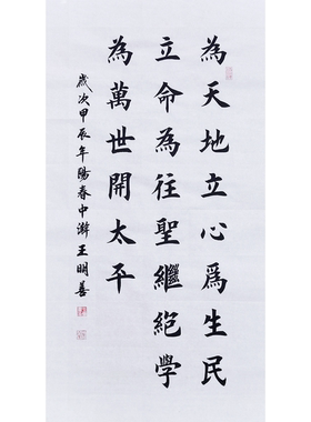 为天地立心为生民立命书法作品手写真迹田楷欧楷定制客厅书房挂画
