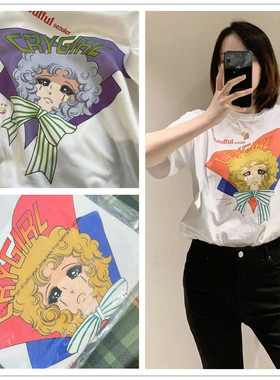 国内现货韩国正品pushBUTTON 2022SS哭泣美少女印花动漫短袖T恤
