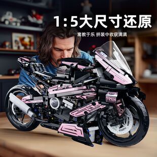 粉色宝马M1000RR积木摩托车机械组拼装模型高难度巨大型赛车玩具