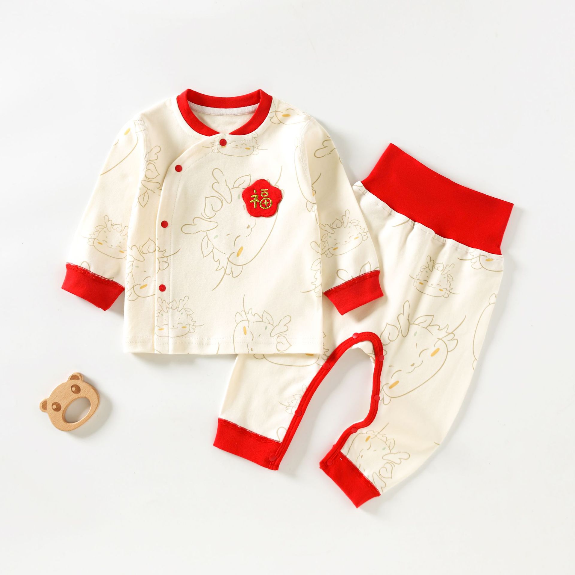 80码婴儿衣服分体婴幼儿春秋纯棉套装宝宝红色高腰秋衣秋裤打底衣