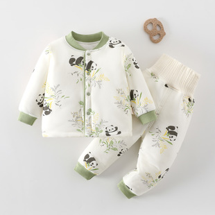 10个月女宝宝冬装婴儿秋冬季衣服分体三层夹棉120g两件套保暖睡衣