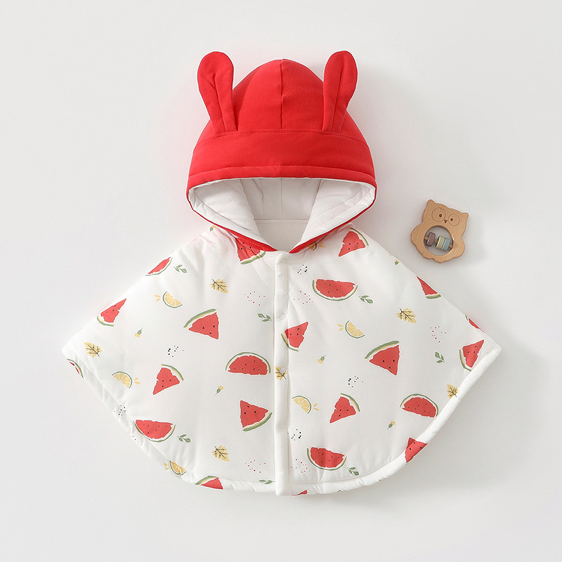 外出披风斗篷婴儿a类防风加厚160g夹棉保暖披肩宝宝秋冬连帽外套