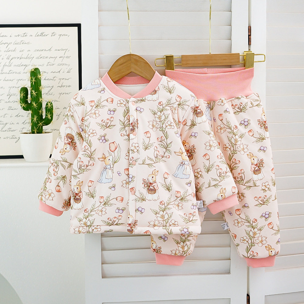 80码女宝冬装棉衣套装女童冬季180g夹棉棉袄棉裤婴儿水洗棉花保暖