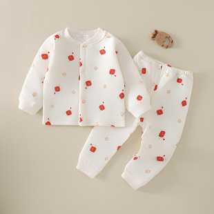 婴儿薄棉分体套装外穿宝宝秋冬40g夹棉高腰护肚秋衣秋裤九月龄八