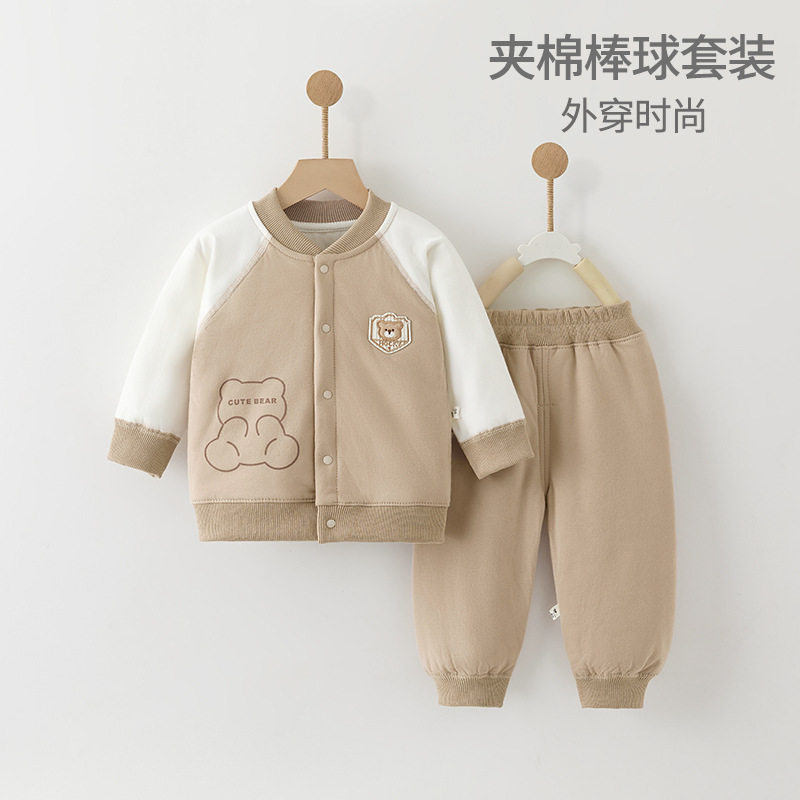 40g婴儿衣服宝宝秋冬棒球服套装男童冬季夹棉外套儿童保暖衣外穿