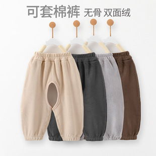 男孩加绒裤子冬天宝宝加绒保暖外穿婴儿冬季开裆裤长裤免脱换尿布