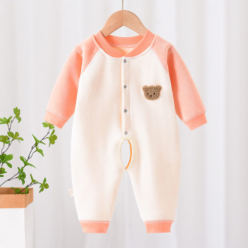 6月龄宝宝衣服秋装婴儿加绒连体衣秋季新生儿保暖哈衣开档外出服9