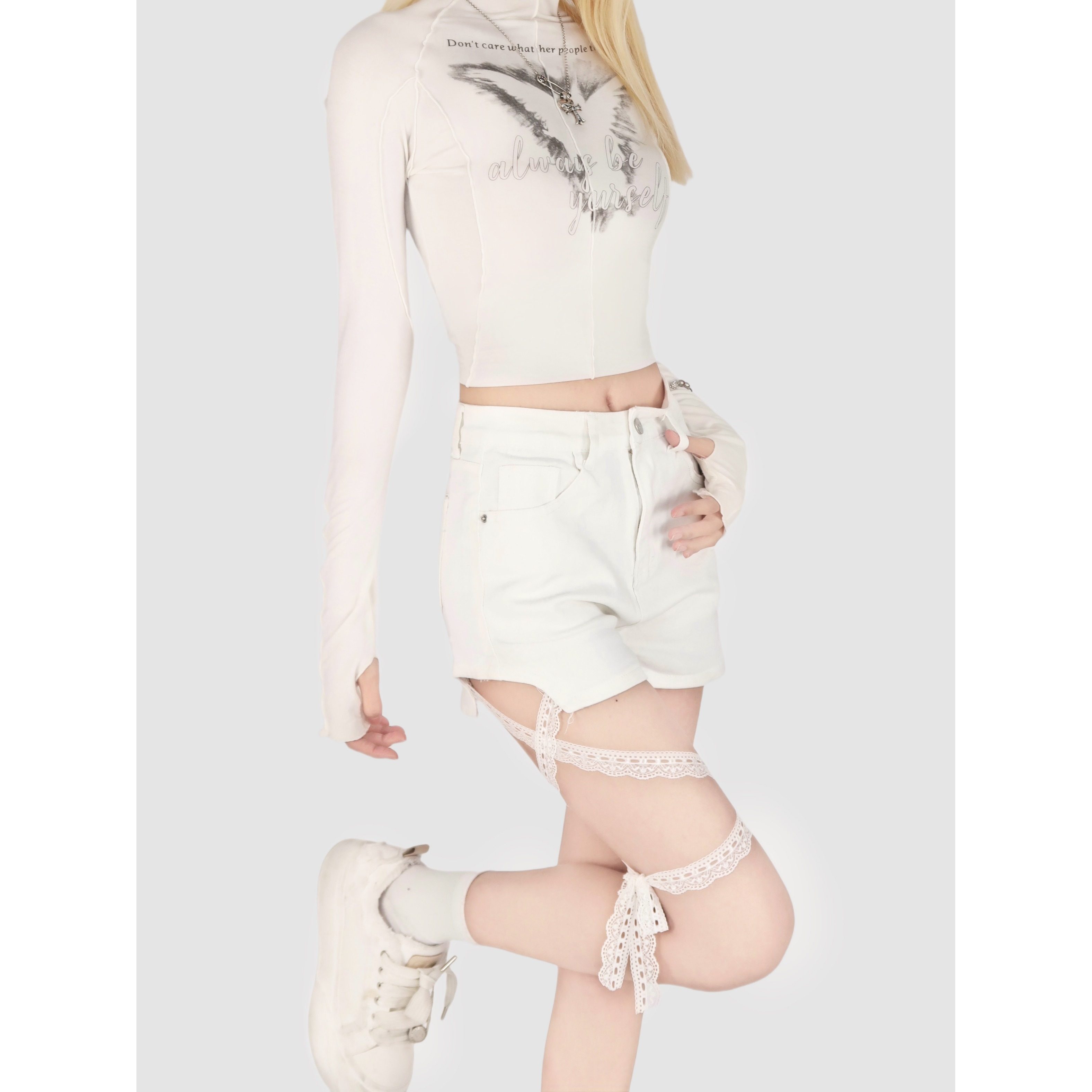 现货秒发！！！辣妹绑带高腰a字修色显瘦包臀牛仔短裤热裤女