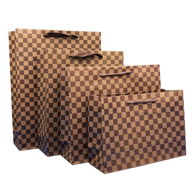 咖啡色格子牛皮纸袋服装店手提袋香烟酒包装袋男装衣服购物袋定做