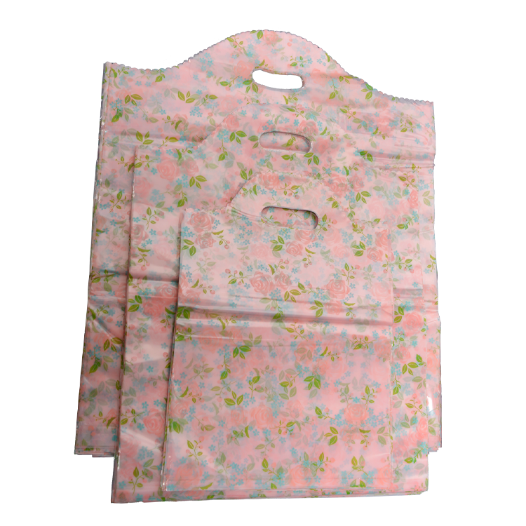 粉色花边玫瑰花塑料透明袋现货化妆品面膜手提女装购物衣服包装袋