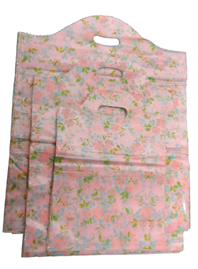 粉色花边玫瑰花塑料透明袋现货化妆品面膜手提女装购物衣服包装袋