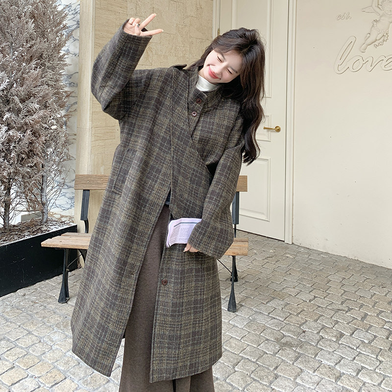 2025冬款新款复古格纹大衣[送披肩]211-5863P225控328，女装毛呢外套，浙宝211