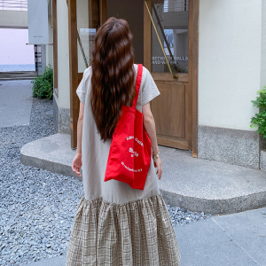 优雅日系复古宽松连衣裙女夏季2025新款设计感流行格纹拼接长裙潮图片
