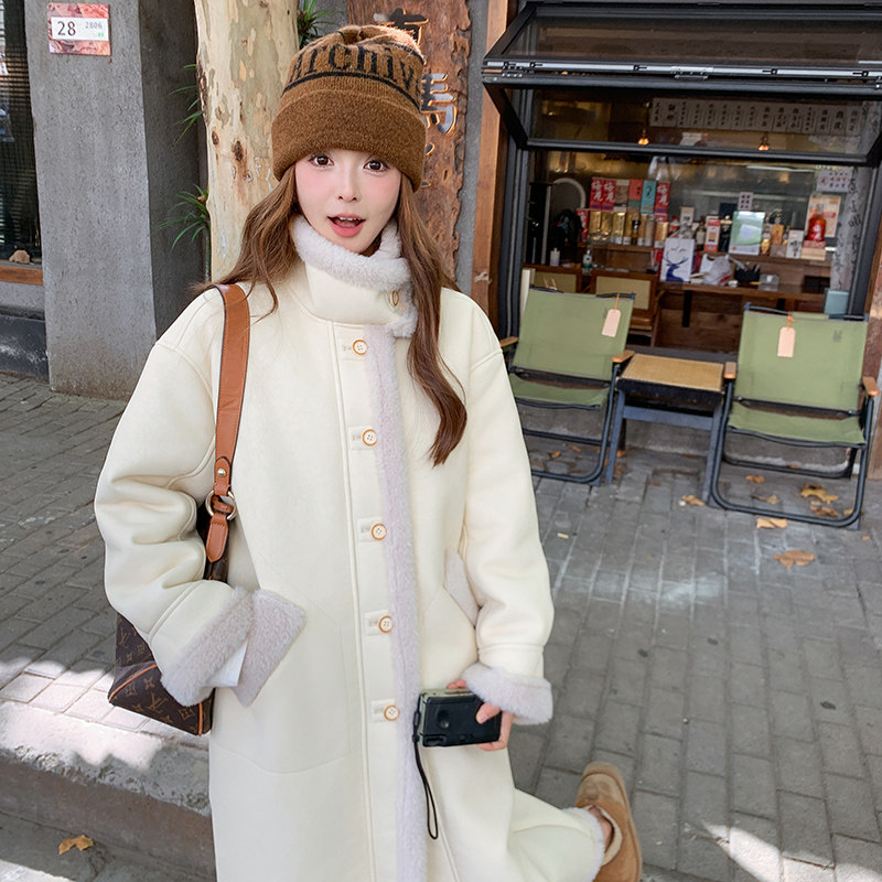 现货2025冬季新款高品质甜美长款皮毛一体211-1839P225控318，女装毛呢外套，浙宝211