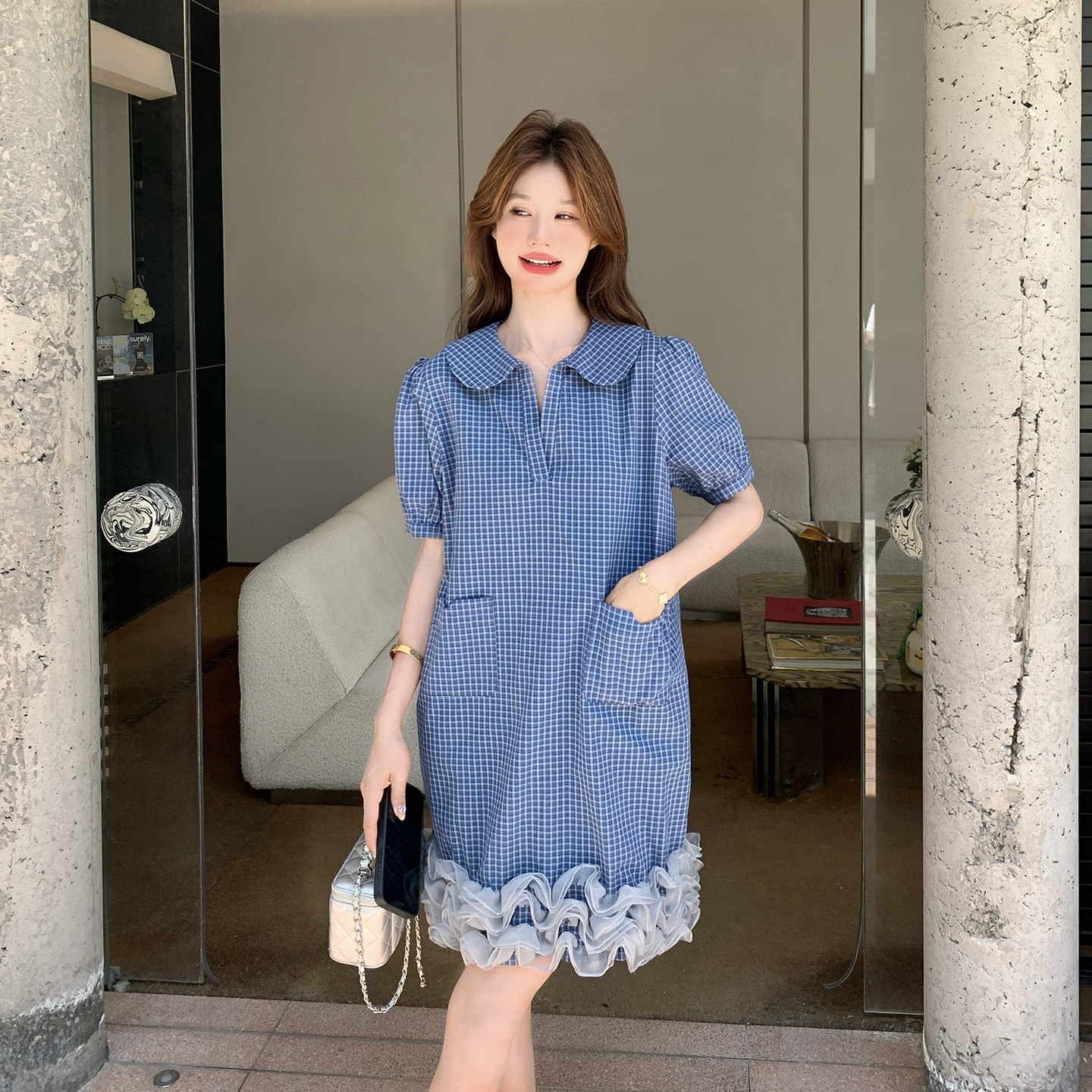 新款格子连衣裙2C393-9831P140控228，女装连衣裙，浙宝211
