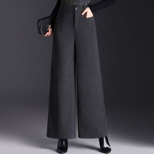 高腰显瘦休闲长裤 宽松洋气直筒裤 女 女2025秋冬新款 垂感毛呢阔腿裤