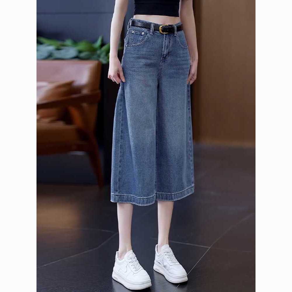 七分阔腿牛仔裤子女夏季2026浅色水洗宽松小个子百搭休闲垂感中裤